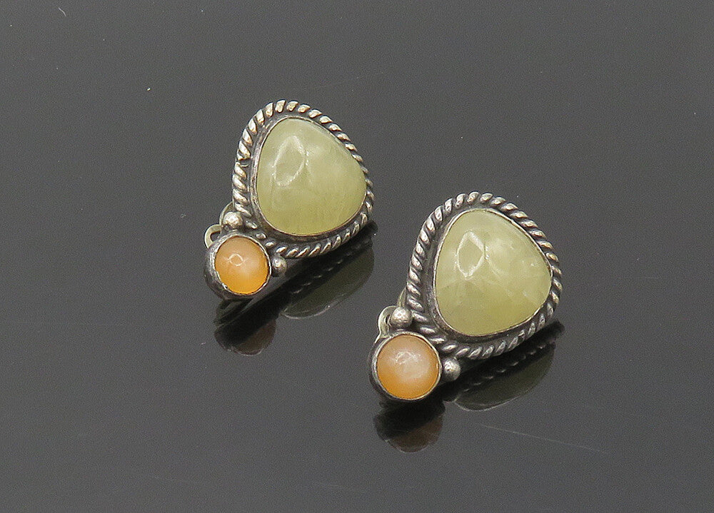 NAVAJO 925 Sterling Silver Vintage Cabochon Cut Quartz Drop Earrings EG9818