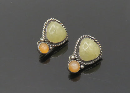 NAVAJO 925 Sterling Silver Vintage Cabochon Cut Quartz Drop Earrings EG9818