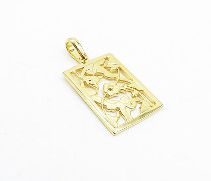 925 Sterling Silver  Shiny Gold Plated Floral Vine Square Drop Pendant  PT3712