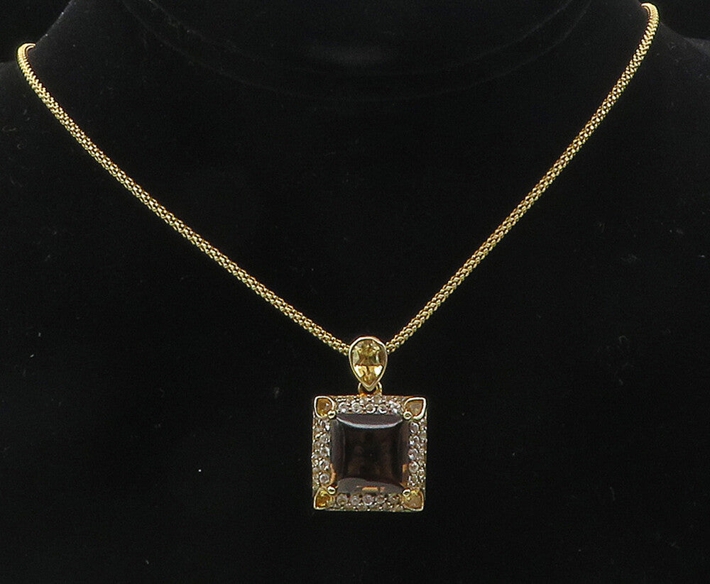 925 Sterling Silver  Smoky Topaz Gold Plated Shiny Chain Necklace  NE1853