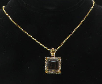 925 Sterling Silver  Smoky Topaz Gold Plated Shiny Chain Necklace  NE1853