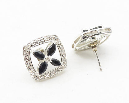925 Sterling Silver  Petite Hematite Open Flower Motif Stud Earrings  EG5730