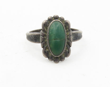 POST BELL TRADING 925 Silver  Vintage Green Jasper Band Ring Sz 6.5  RG10158