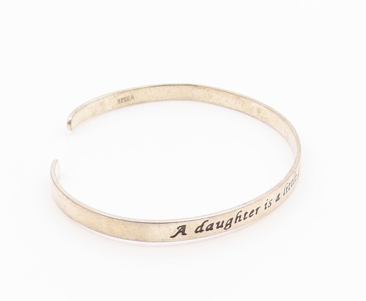925 Sterling Silver  Vintage Shiny Daughter Friend Quote Cuff Bracelet  BT7114
