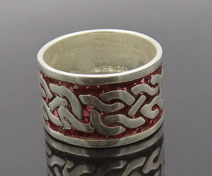 MEXICO 925 Silver  Vintage Swirly Celtic Crushed Stones Ring Sz 12  RG27329