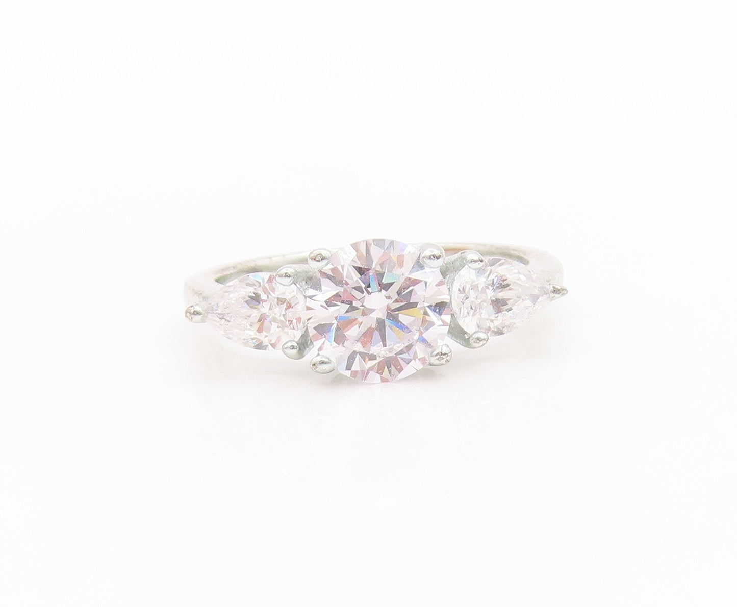 925 Sterling Silver Vintage Ring Modernist Round & Drop Cut CZ  Sz 7  RG33383