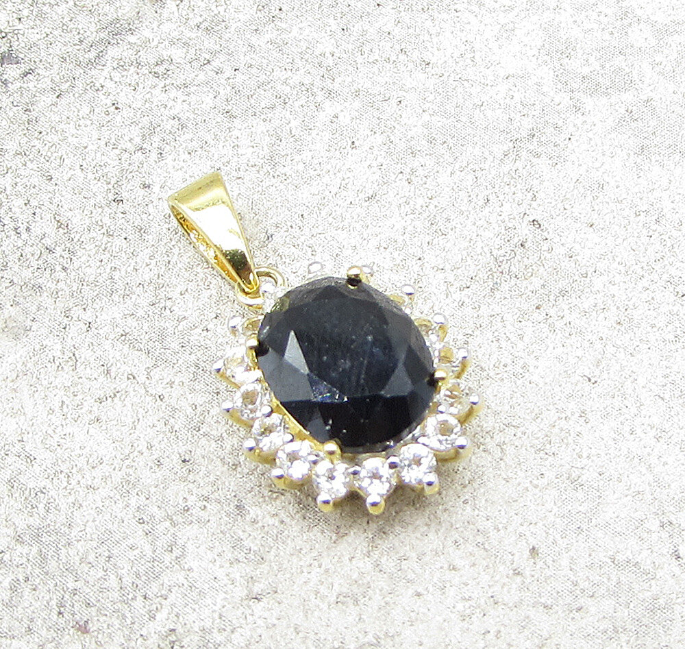 Gold Over 925 Sterling Silver Sapphire & White Topaz Drop Pendant PT1128