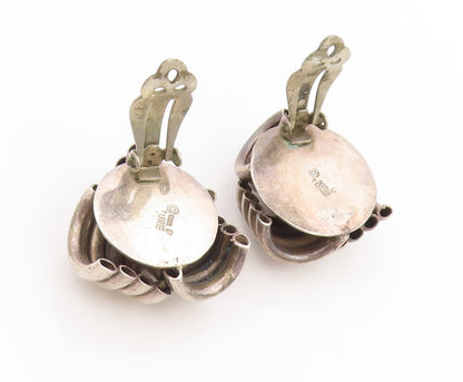 925 Sterling Silver Vintage Earrings Chunky Ribbed Triangle Knot Clip On EG14059