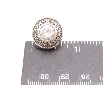925 Sterling Silver  Vintage Swirly Rope Carved Round CZ Earrings  EG12784