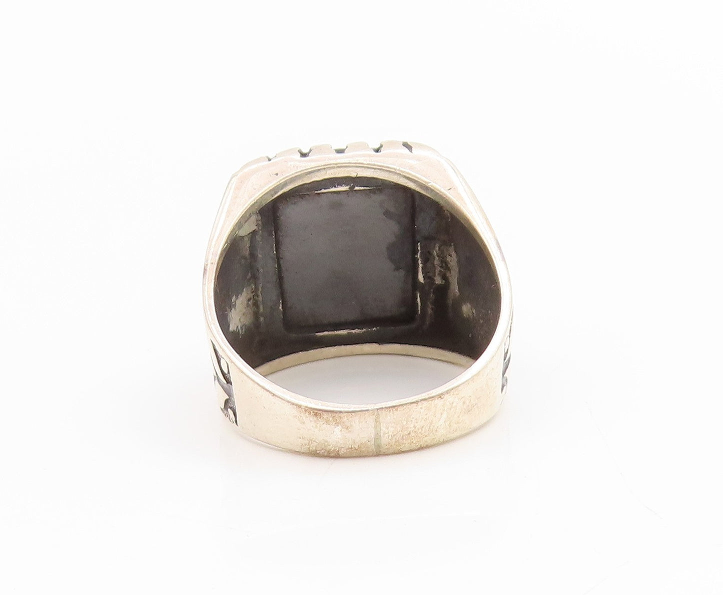 925 Sterling Silver Vintage Ring Faceted Black Onyx Chunky Band  Sz 8.5  RG34369