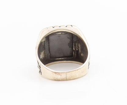 925 Sterling Silver Vintage Ring Faceted Black Onyx Chunky Band  Sz 8.5  RG34369
