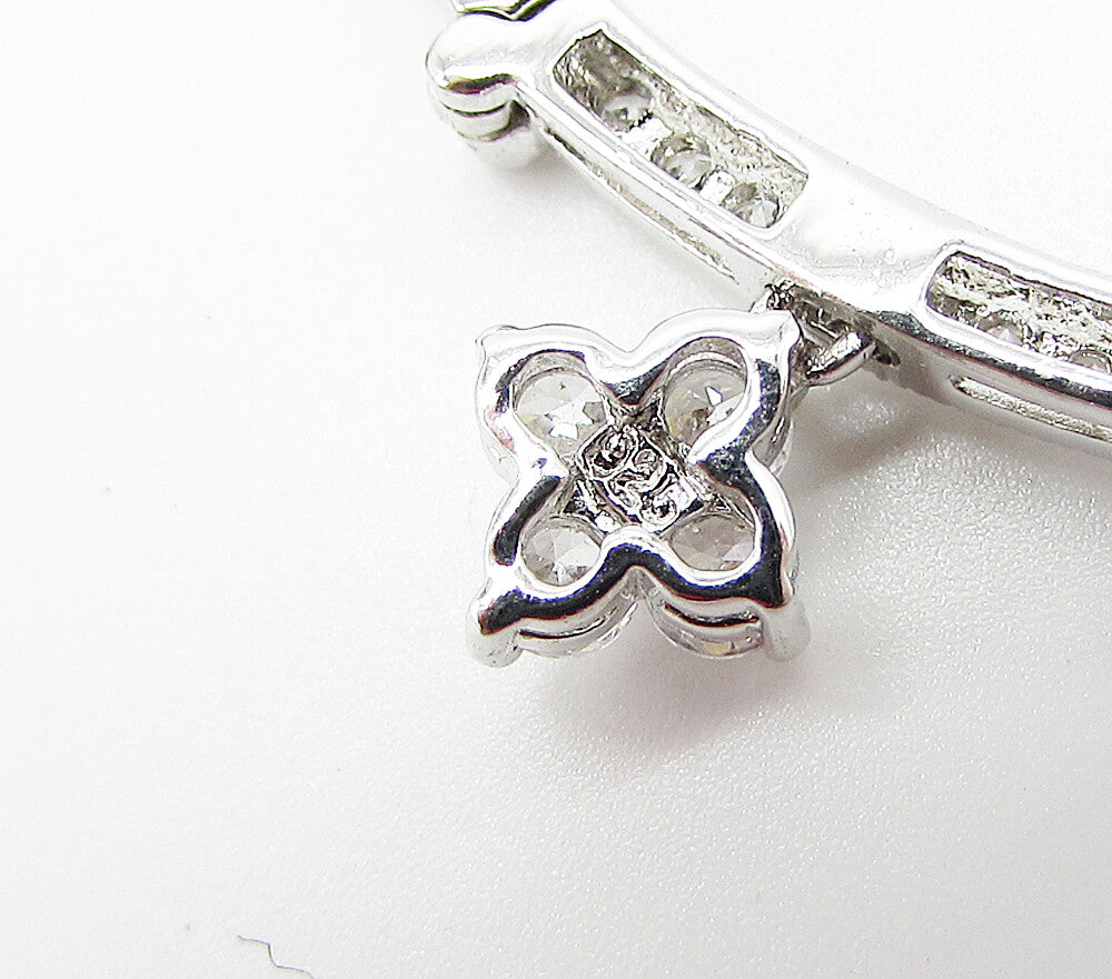 925 Sterling Silver  Cubic Zirconia Floral Double Wear Chain Necklace  PT2462