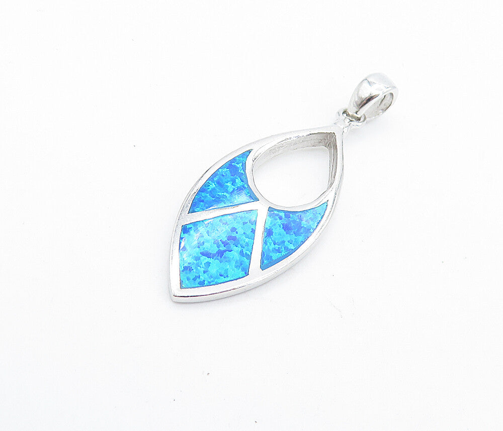 925 Sterling Silver  Inlaid Fire Opal Pattern Pointed Oval Pendant  PT5697