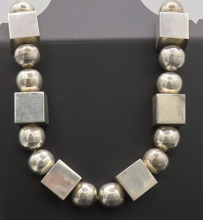 925 Sterling Silver Vintage Necklace MEXICO Brutalist Cuboid Sphere Heavy NE4225