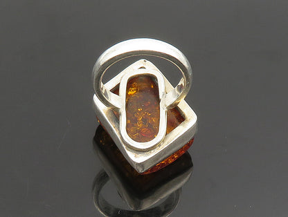 925 Sterling Silver  Vintage Slanted Baltic Amber Cocktail Ring Sz 7.5 RG24338