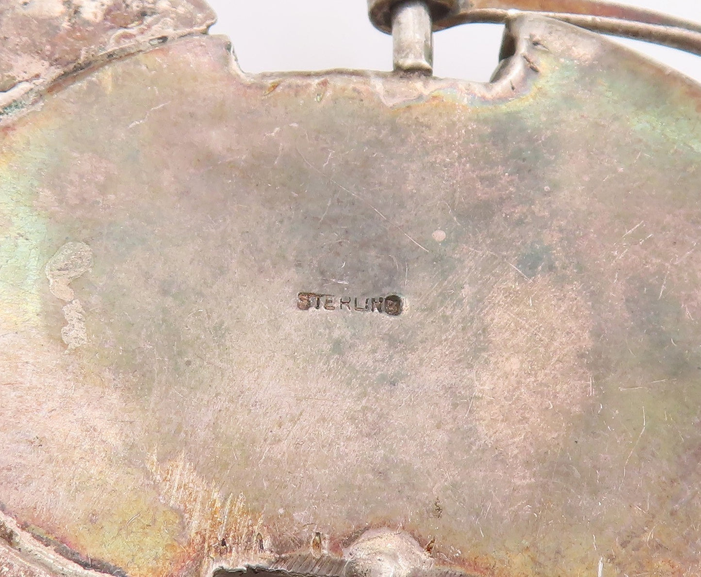 925 Sterling Silver Vintage Pendant Oval Hematite Bohemian Feather Drop  PT25171