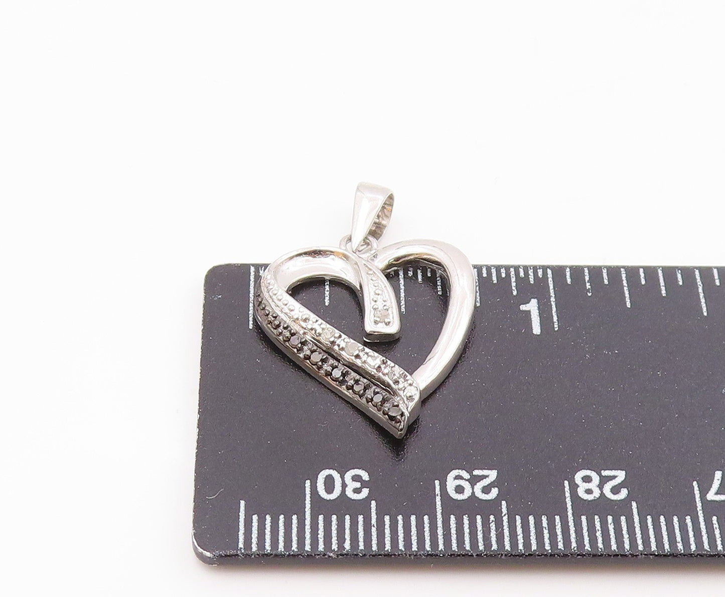 925 Sterling Silver  Genuine Black & White Diamonds Love Heart Pendant PT11507