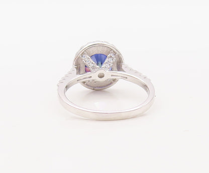 925 Sterling Silver Vintage Ring Round Cut Sapphire Halo CZ  Sz 6  RG30617