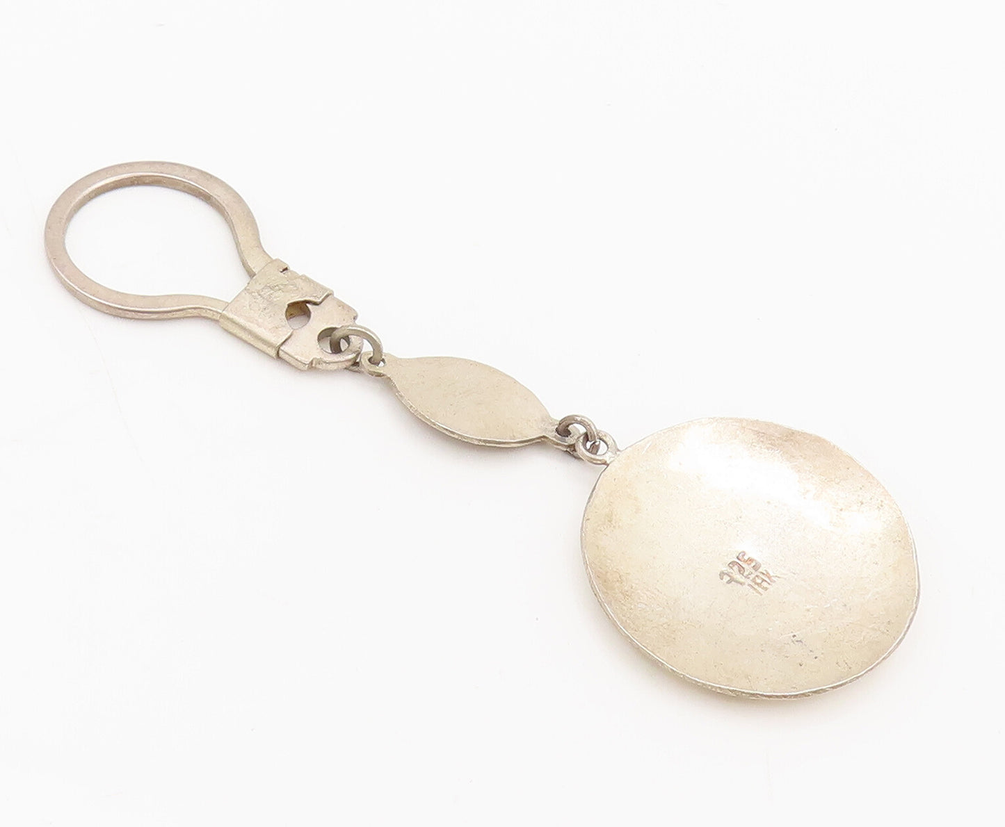 18k GOLD & 925 Silver  Vintage Peru Etched Figures Circular Keychain  TR3589