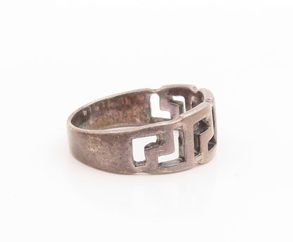 925 Sterling Silver Vintage Ring Geometric Pattern Cutout Band  Sz 9 RG35815