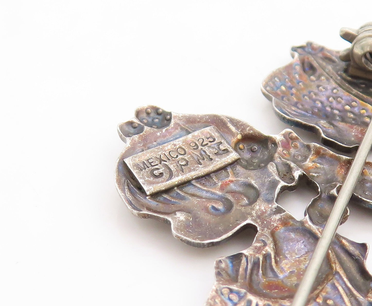 925 Sterling Silver Vintage Brooch Pin PMI Girls Playing With Hairs  BP11354