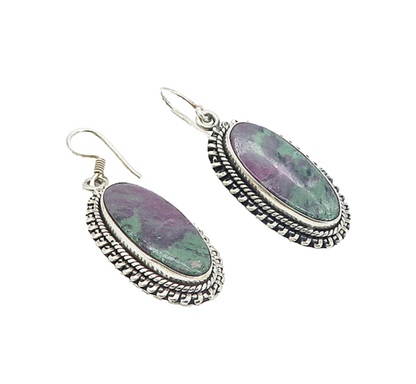 925 Sterling Silver  Vintage Purple Jasper Twist Oval Dangle Earrings  EG3598