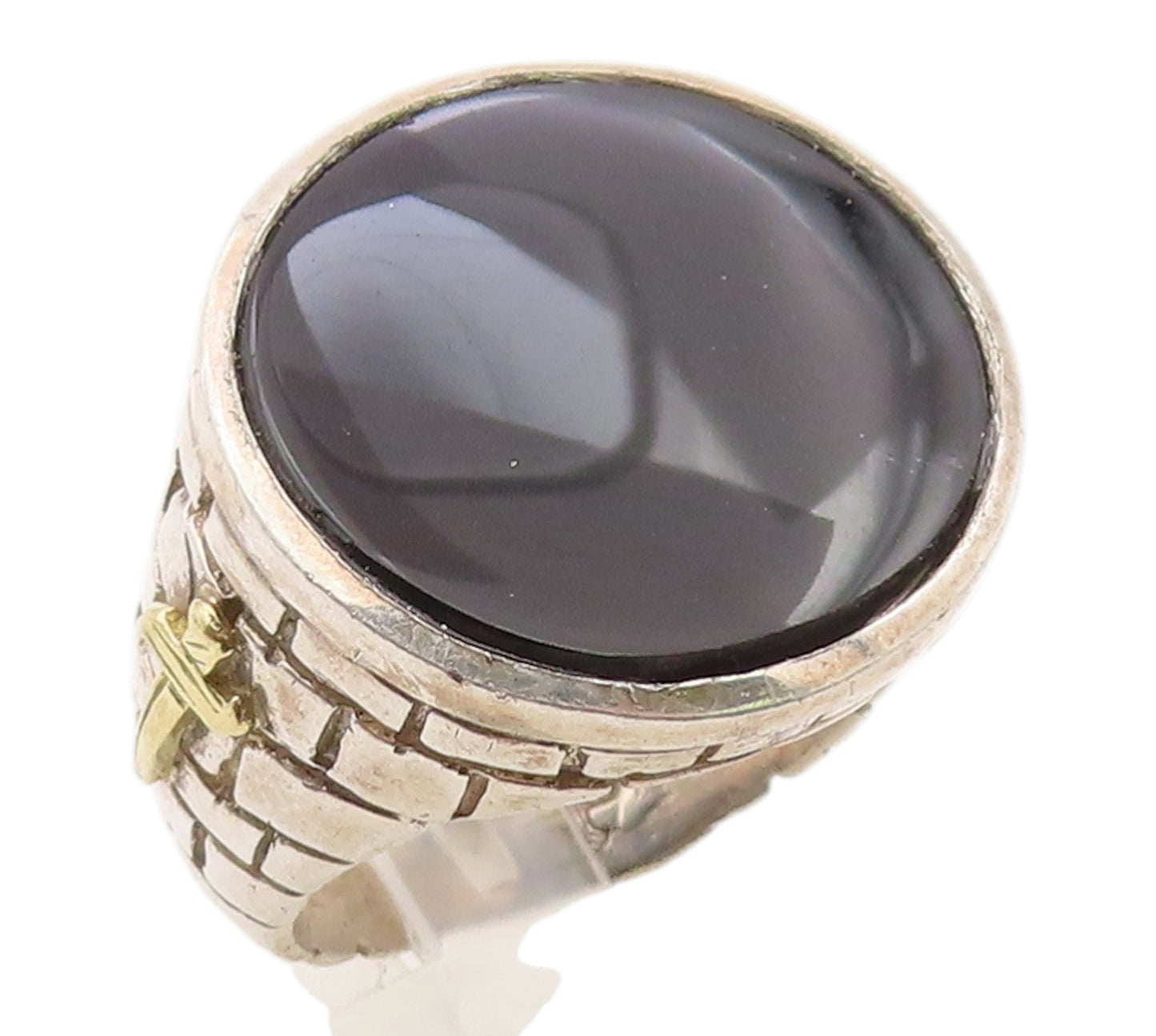 14K Gold & 925 Sterling Silver Vintage Ring ALDO ORTA Onyx Band Sz 10.5 RG36365
