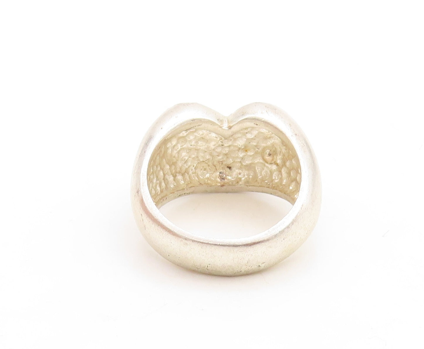925 Sterling Silver Vintage Ring Solid Diamond Cut Border Heart  Sz 8  RG31203