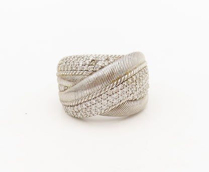 JUDITH RIPKA 925 Sterling Silver  Vintage Staked Rope CZ Ring Sz 8  RG27071