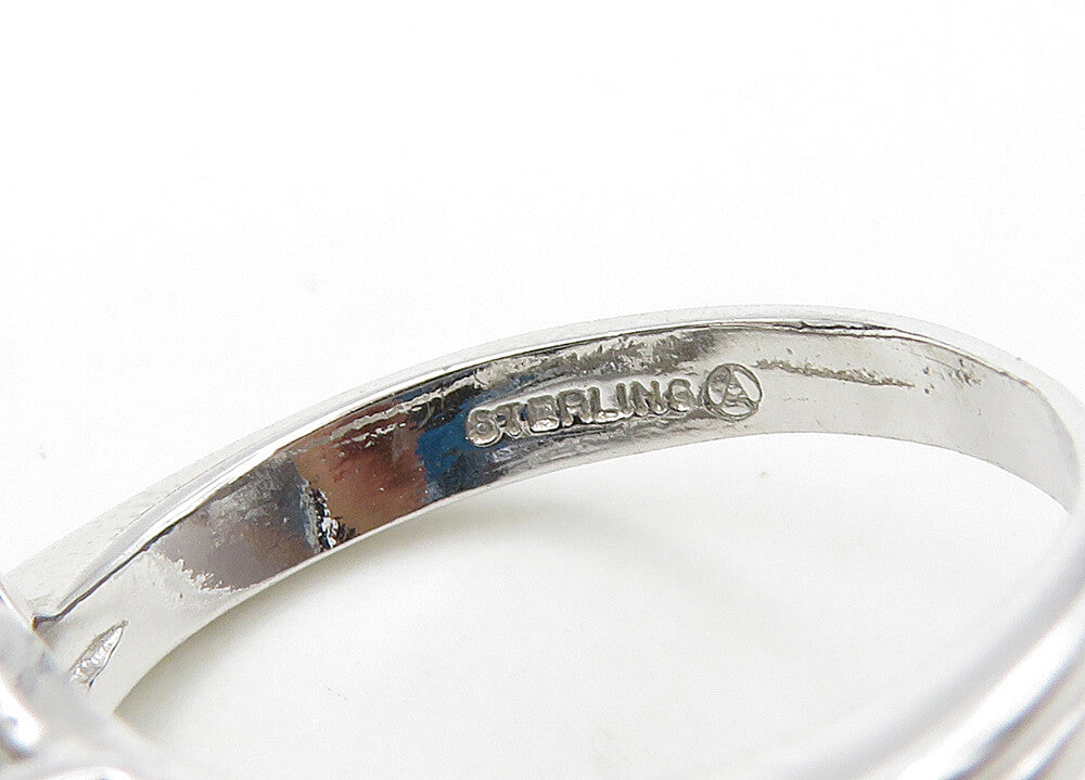 925 Silver  Vintage Blue Topaz & Cubic Zirconia Floral Band Ring Sz 6  RG21522