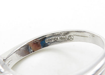 925 Silver  Vintage Blue Topaz & Cubic Zirconia Floral Band Ring Sz 6  RG21522