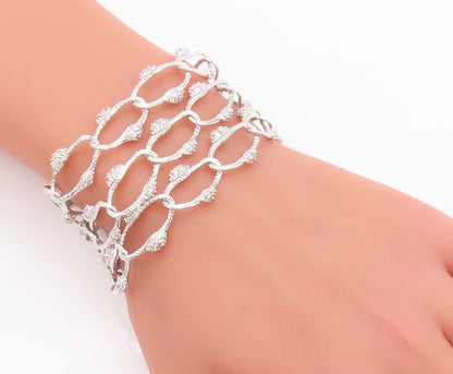 925 Sterling Silver Vintage Bracelet Carved CZ Inlay Interlocked Rings  BT10502