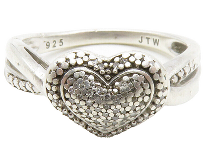 925 Sterling Silver Vintage Genuine Diamonds Love Heart Band Ring Sz 7 RG13376