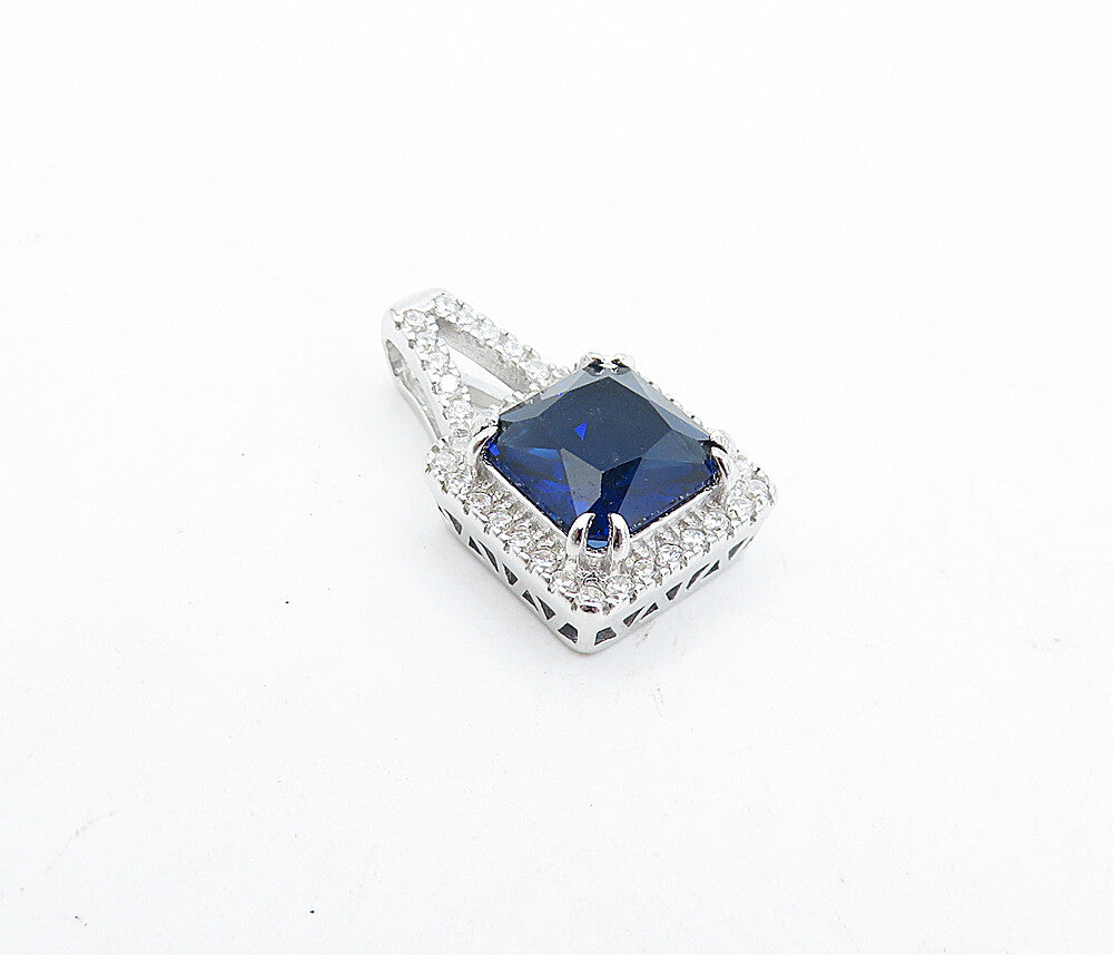 925 Sterling Silver  Blue Topaz & Sparkling Cubic Zirconia Pendant  PT3578