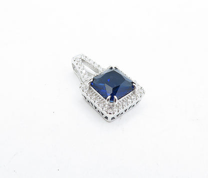 925 Sterling Silver  Blue Topaz & Sparkling Cubic Zirconia Pendant  PT3578