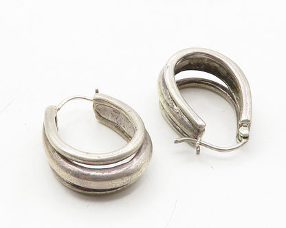 925 Sterling Silver  Vintage Smooth Split Design Hoop Earrings  EG5389