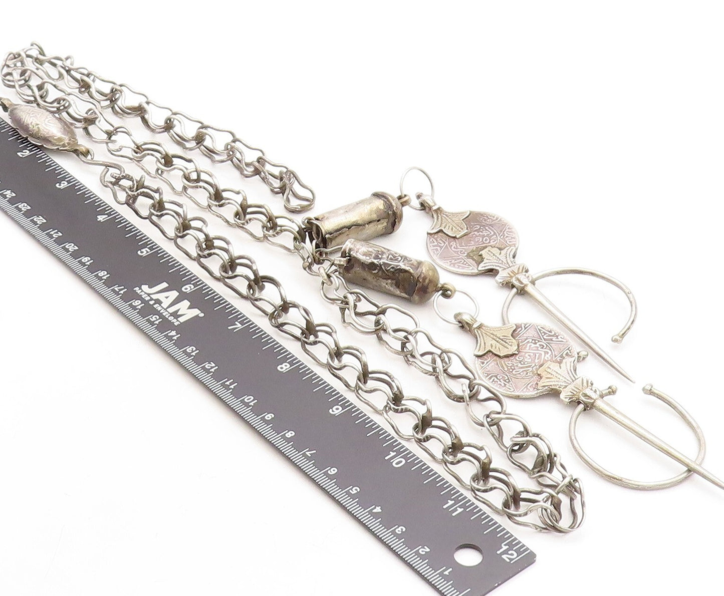 Solid Silver Vintage Antique Oxidized Pattern Designer Chain Necklace NE1204
