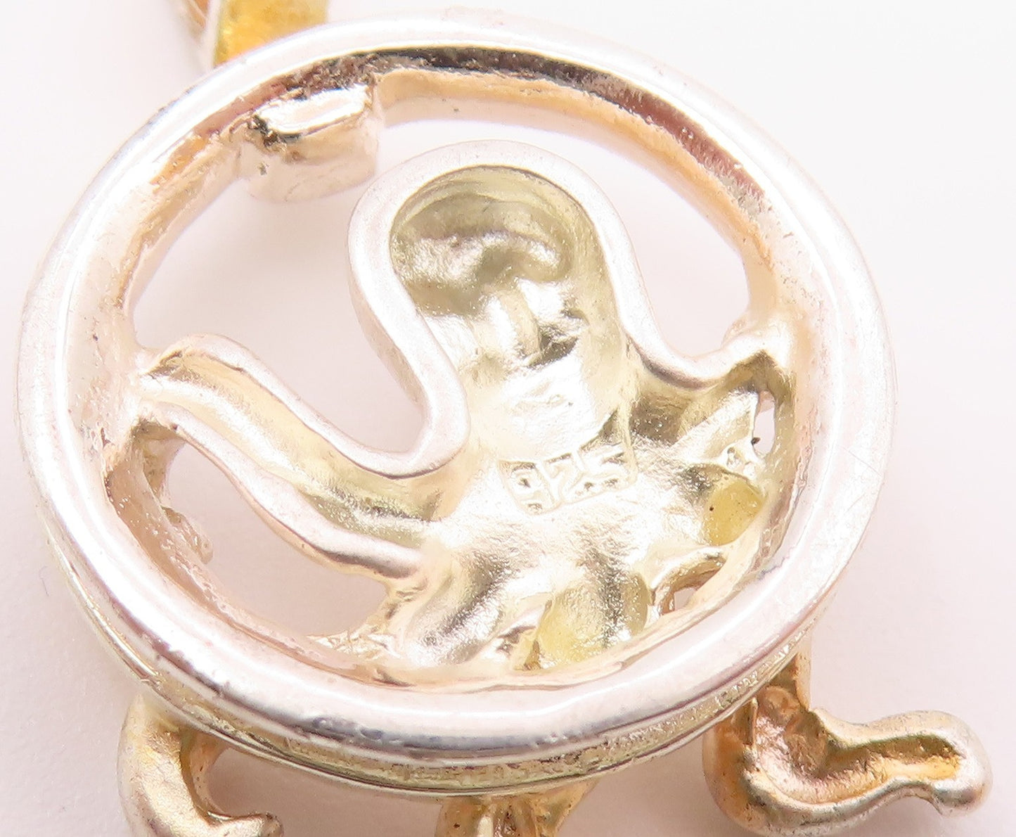 925 Sterling Silver  Vintage Black Onyx Eyes Octopus Motif Pendant  PT18199