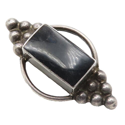 MEXICO 925 Sterling Silver  Vintage Black Onyx Bubble Detail Pendant  PT14805