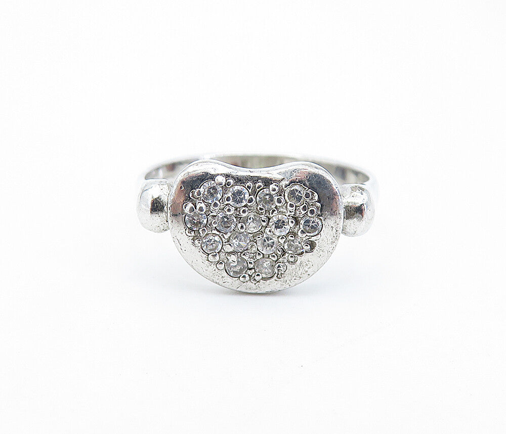 925 Sterling Silver  Vintage Topaz Love Heart Shiny Band Ring Sz 8.5  RG7163