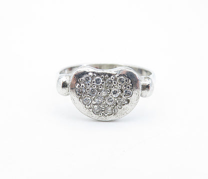 925 Sterling Silver  Vintage Topaz Love Heart Shiny Band Ring Sz 8.5  RG7163