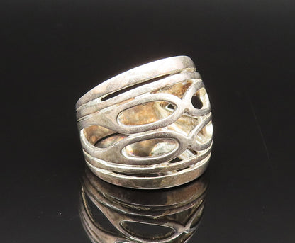 925 Sterling Silver  Vintage Open Oval Cutout Dome Ring Sz 8  RG25602