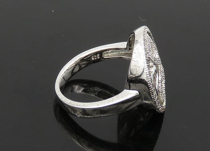925 Sterling Silver   Vintage Topaz Open Love Hearts Band Ring Sz 7  RG23146