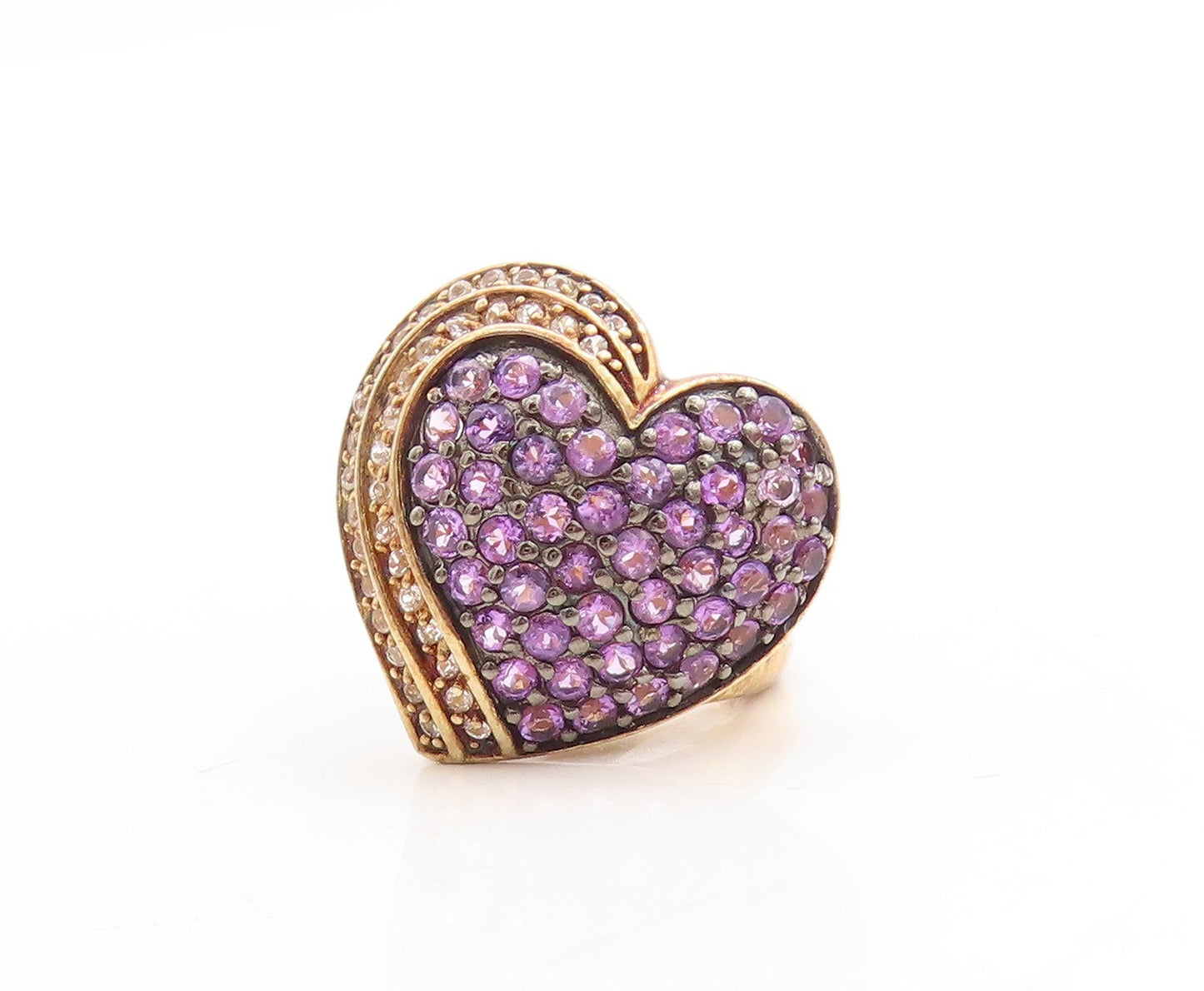 925 Sterling Silver Vintage Ring Gold Plated 2 Tone CZ Heart Cut  Sz 6  RG30094