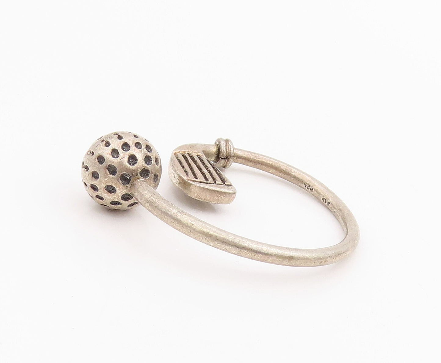 925 Sterling Silver Vintage Key Chain Dark Tone Hokey Stick & Ball  TR3878