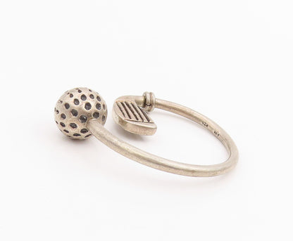 925 Sterling Silver Vintage Key Chain Dark Tone Hokey Stick & Ball  TR3878