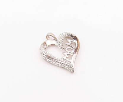 925 Sterling Silver  Shiny Genuine Diamonds Mom Love Heart Pendant  PT11935