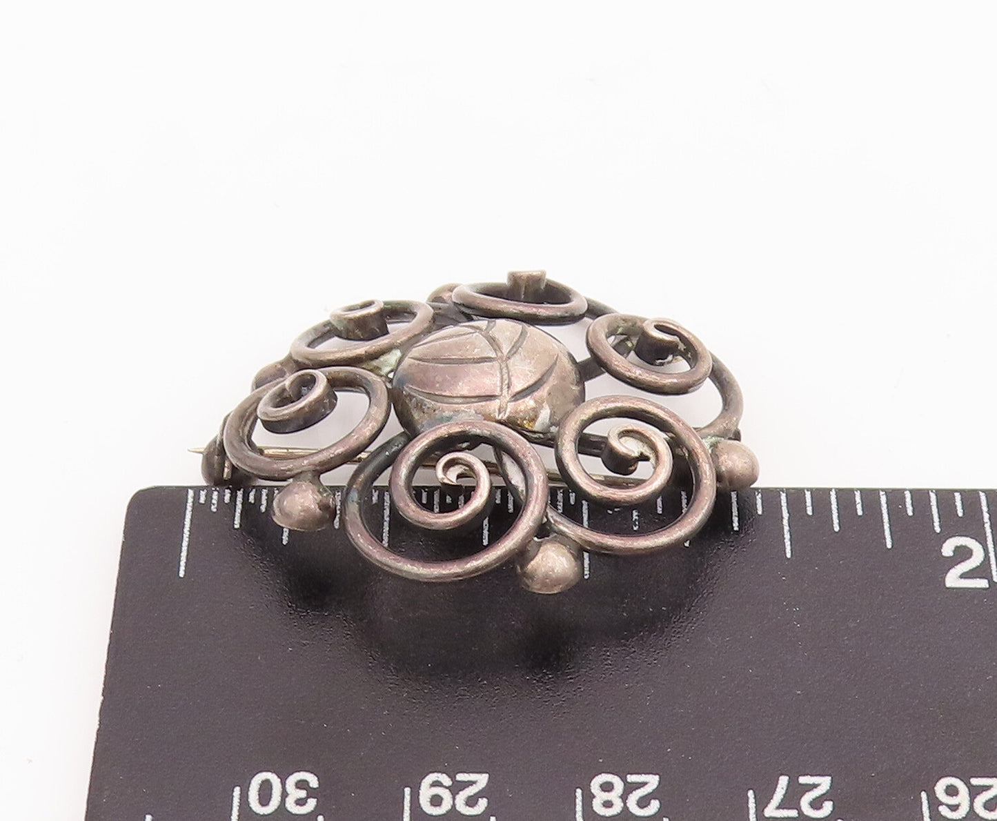 925 Sterling Silver Vintage Brooch Pin DENMARK Cutout Spiral Flower  BP11013