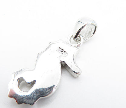 925 Sterling Silver  Inlaid Fire Opal Shiny Petite Seahorse Pendant  PT5696