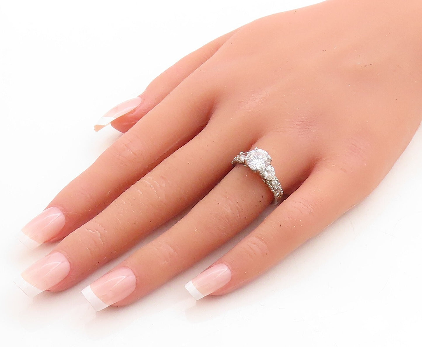 925 Sterling Silver Vintage Ring Minimalist Carved Round Cut Topaz Sz 7  RG31218